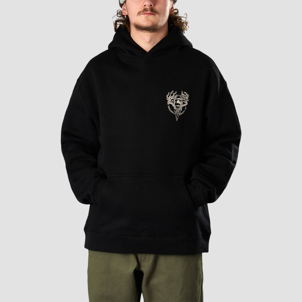 Heathen Ceronnous Mono Relax fit Pullover Hoodie Black