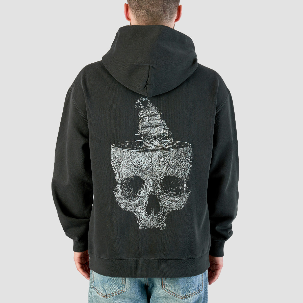 Heathen Stormy Seas Relaxed Fit Pullover Hoodie Faded Black