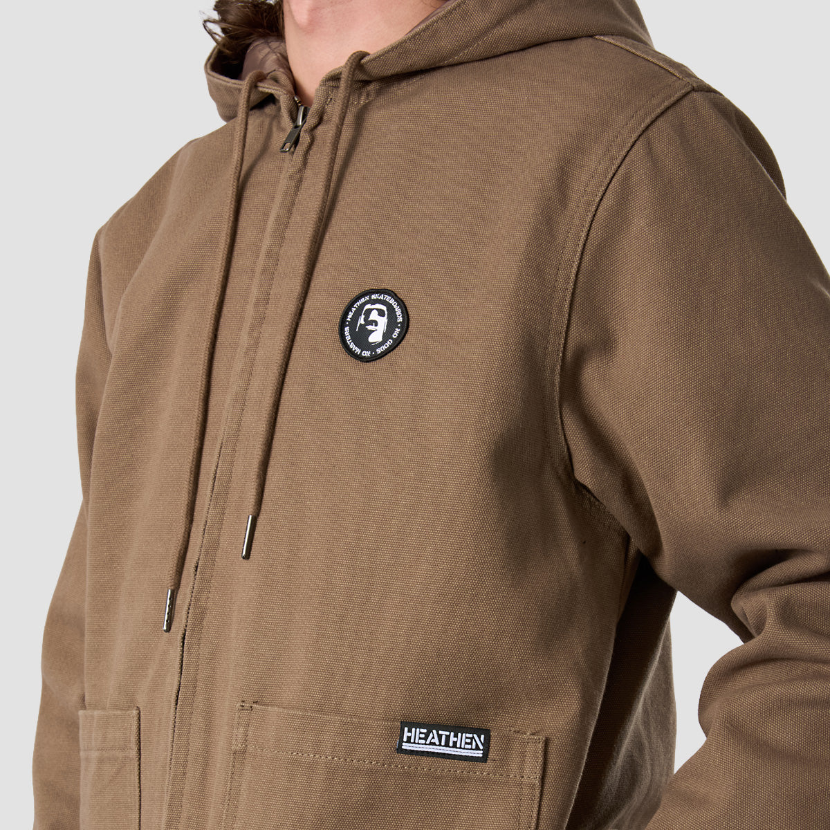 Heathen VG+ Discord Heavy Canvas Hooded Bomber Jacket Nut