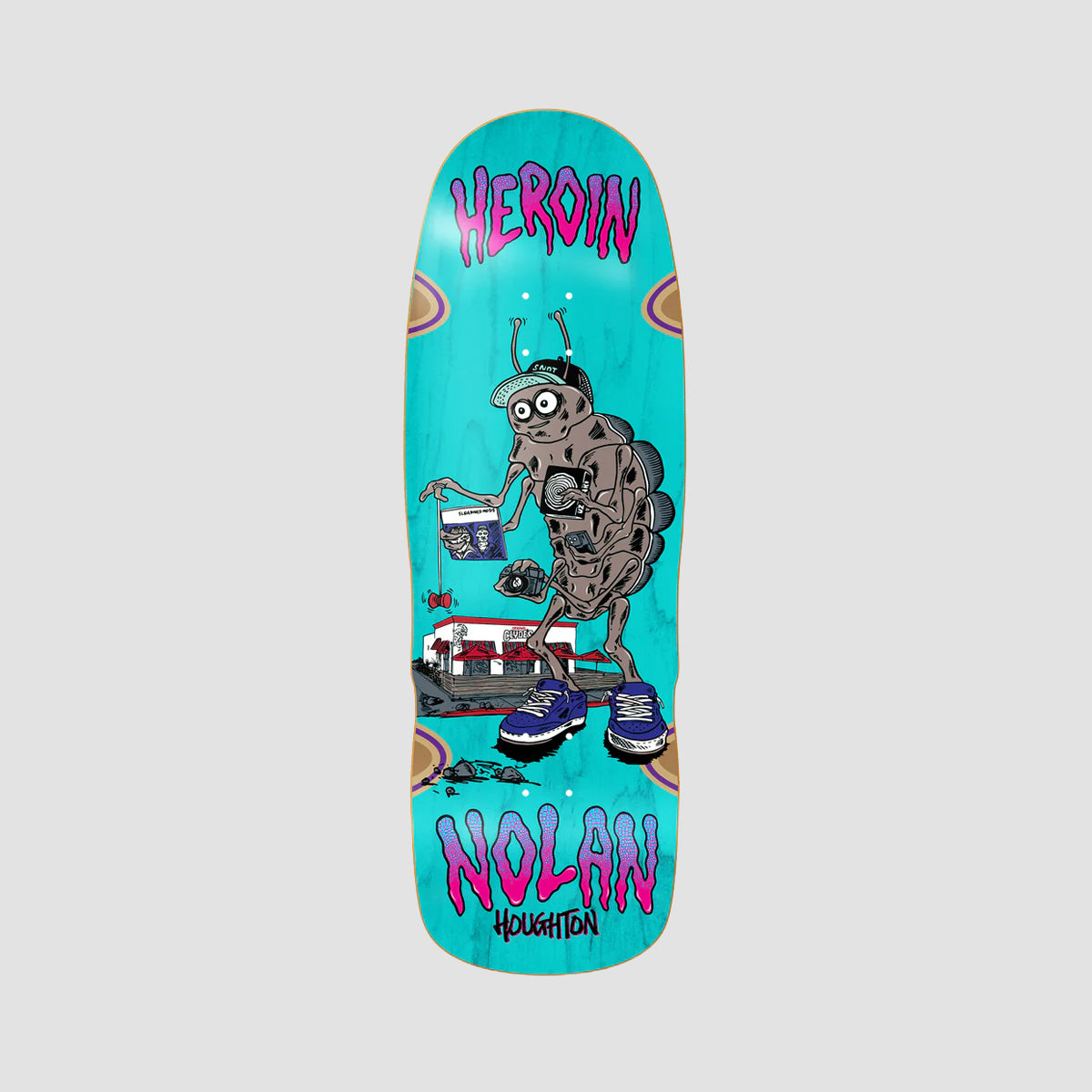 Heroin Bug Nolan Mutant Eyeballer Shape Skateboard Deck Various Stains - 10.4"
