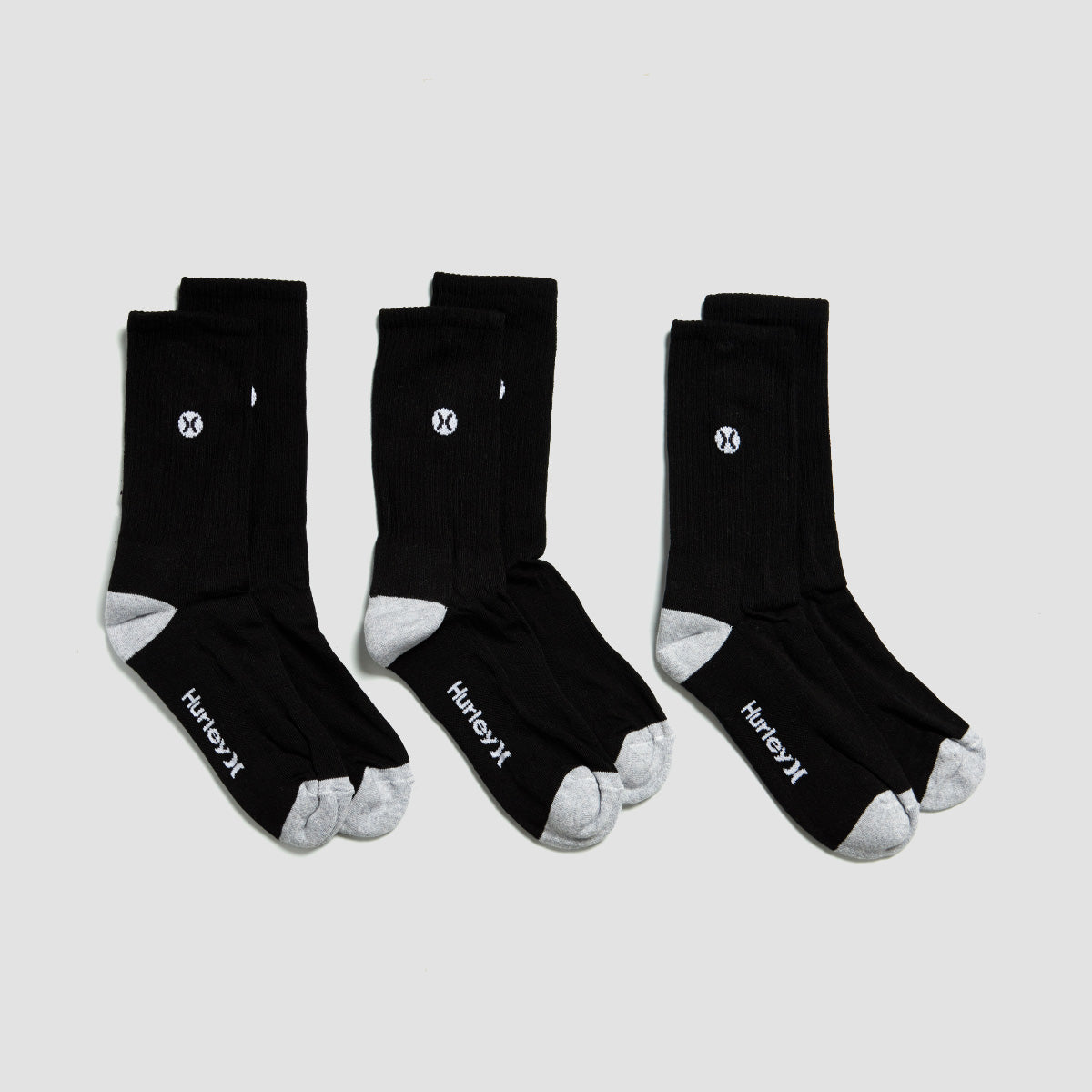 Hurley Icon 1/2 Terry Crew Socks 3 Pack Black/White