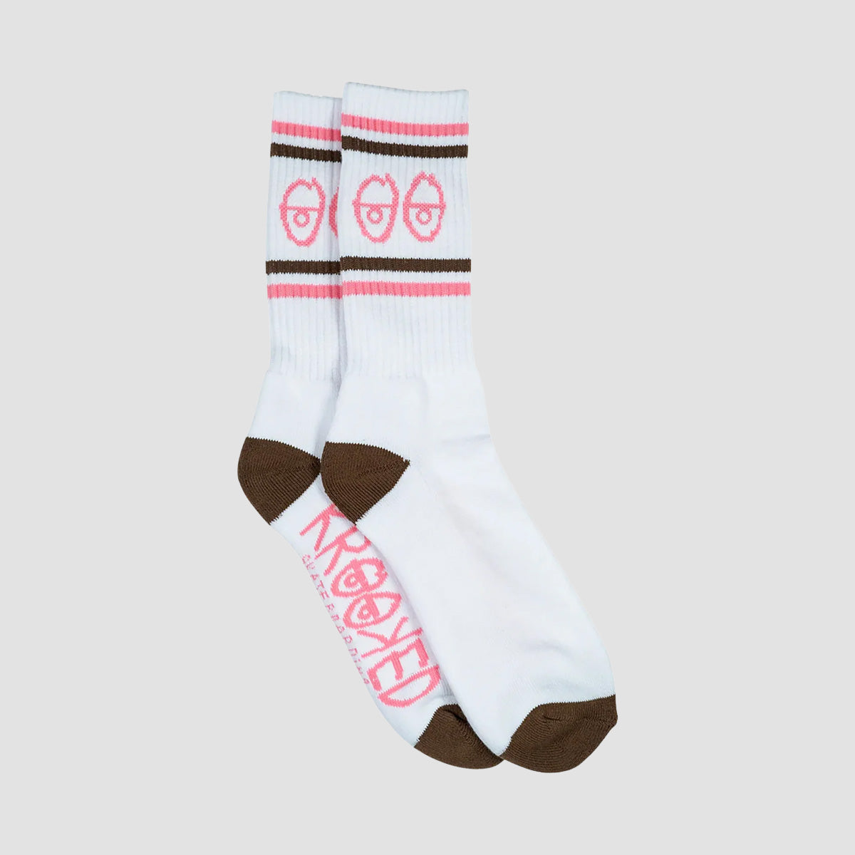 Krooked Eyes Socks White/Brown/Pink