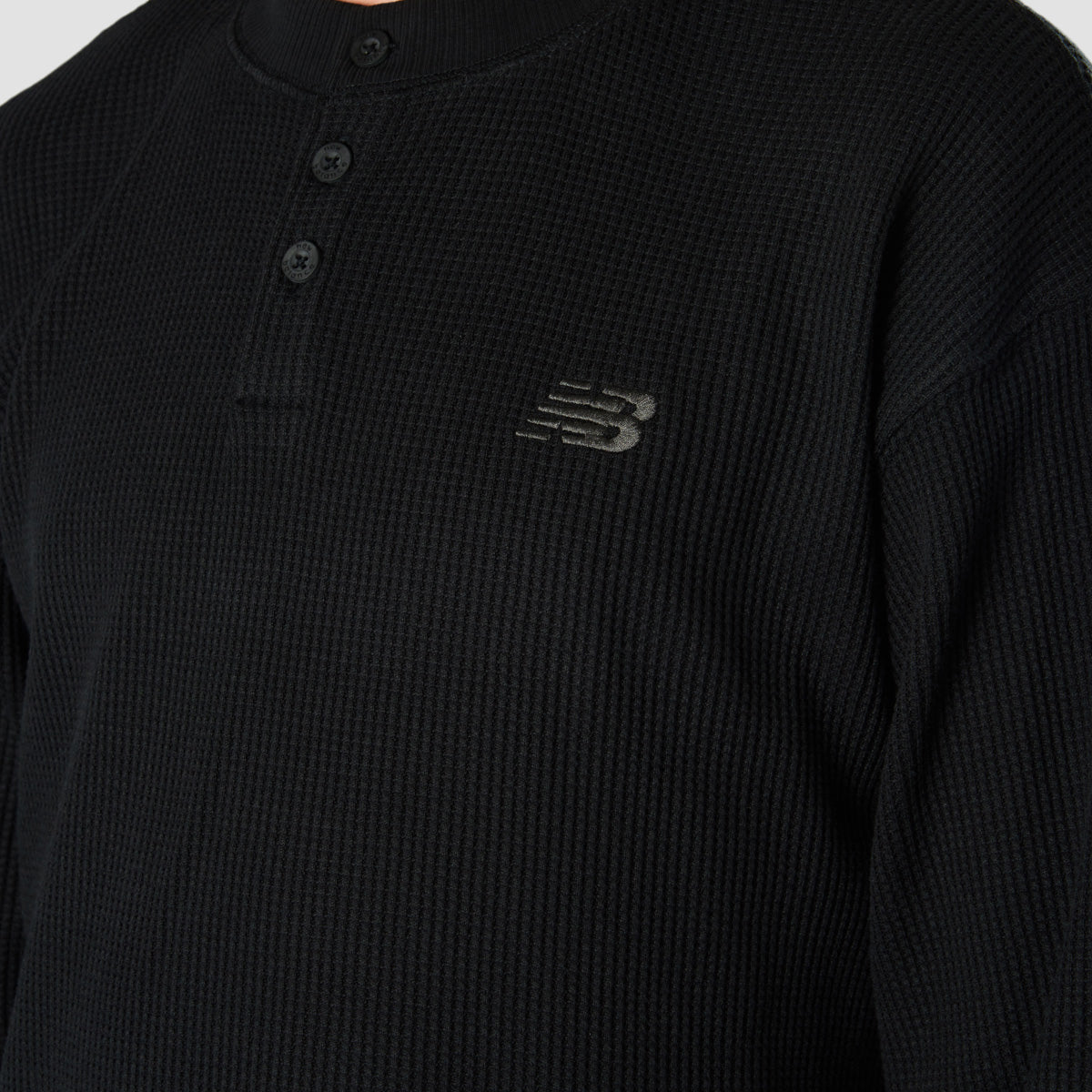 New Balance Waffle Knit Longsleeve Henley T-Shirt Black