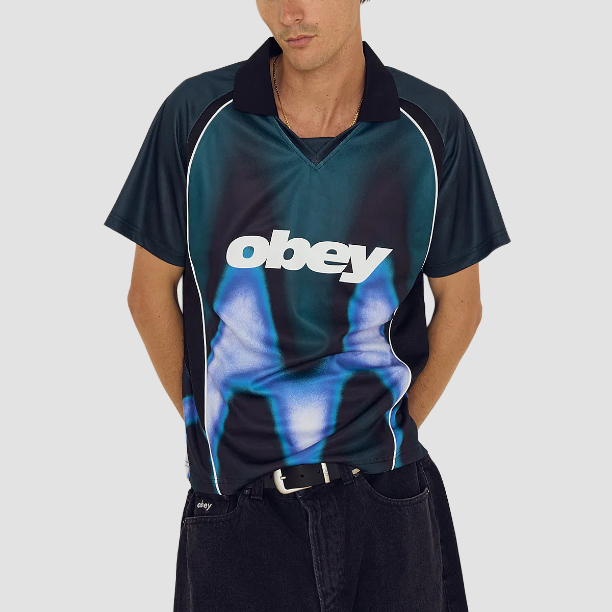 OBEY Blurred Soccer Jersey T-Shirt Dark Teal Multi