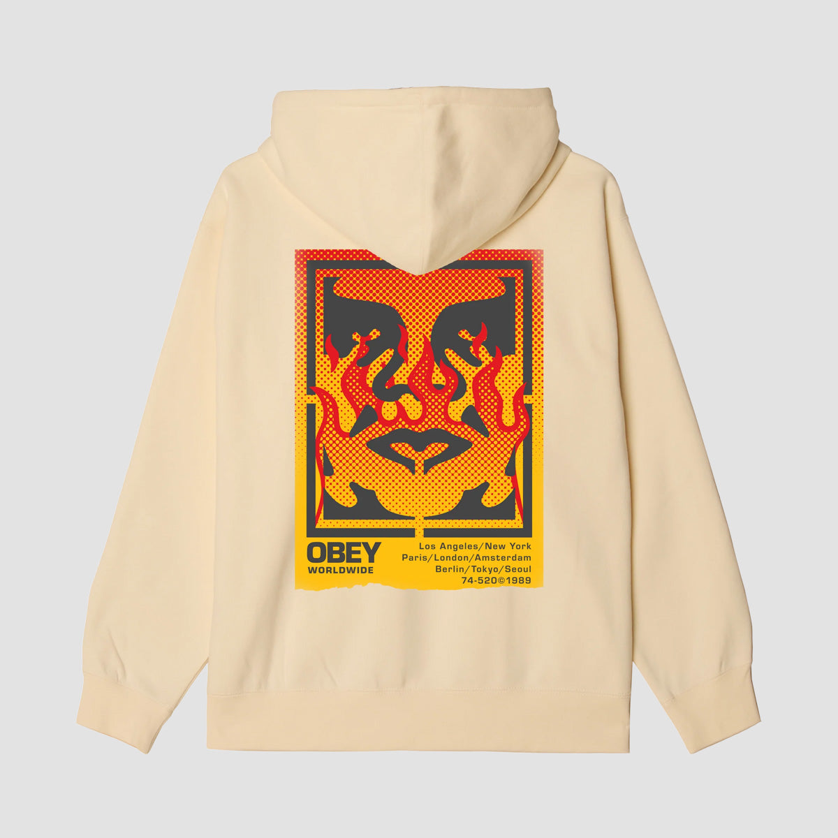 OBEY Icon Stencil Flame Pullover Hoodie Unbleached