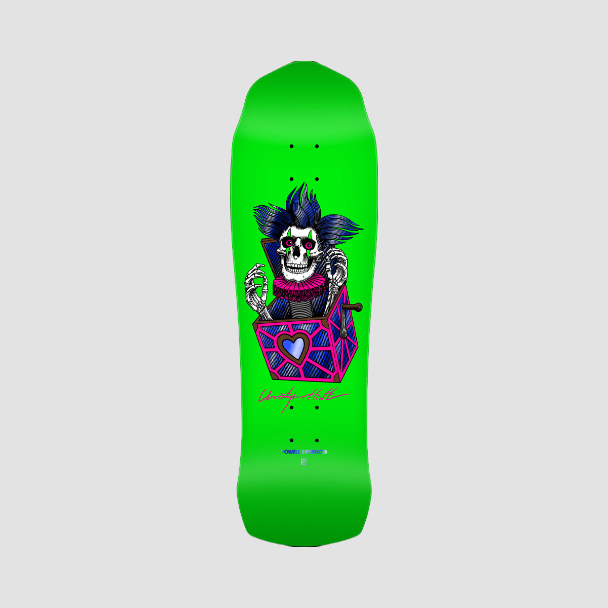 Powell Peralta Chris Hiett Skull 310 7-Ply Skateboard Deck Neon Green/Blue Foil - 9.5"