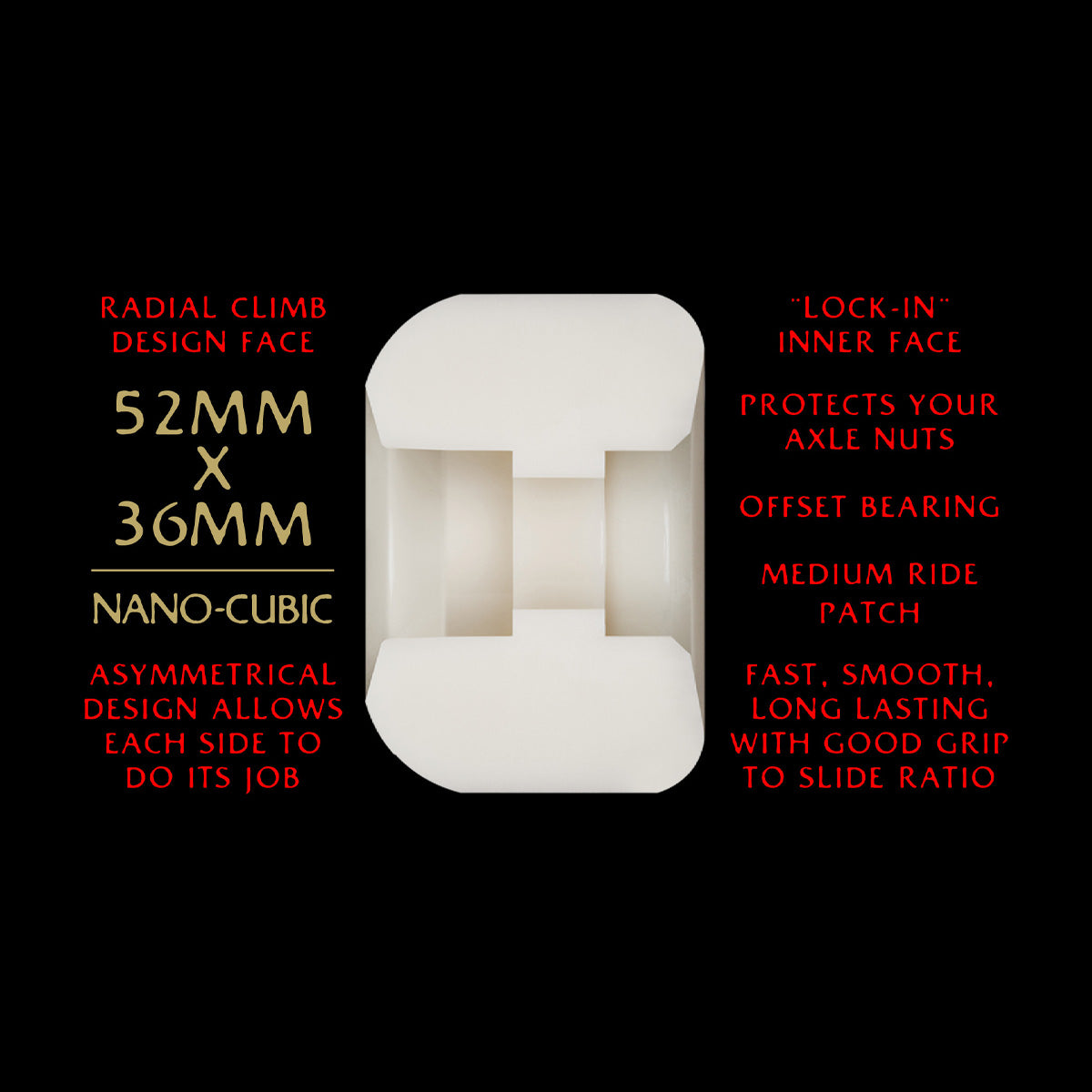 Powell Peralta Dragon Formula Nano Cubic 93A Skateboard Wheels Off White/Red 52x36mm