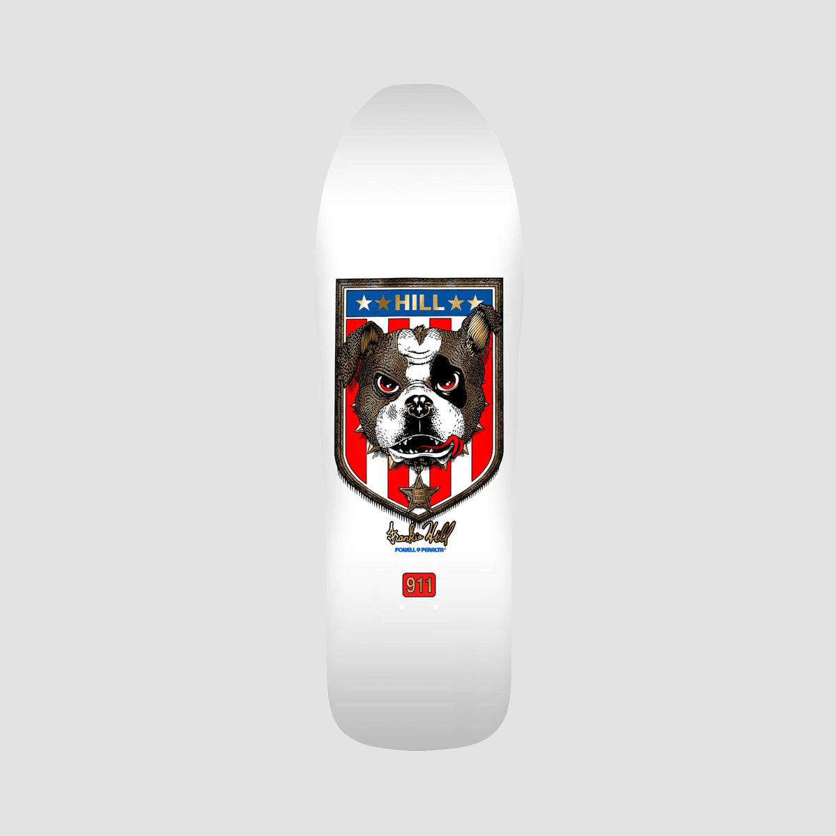 Powell Peralta Frankie Hill Bull Dog 13 167 Skateboard Deck White/Gold Foil - 10"