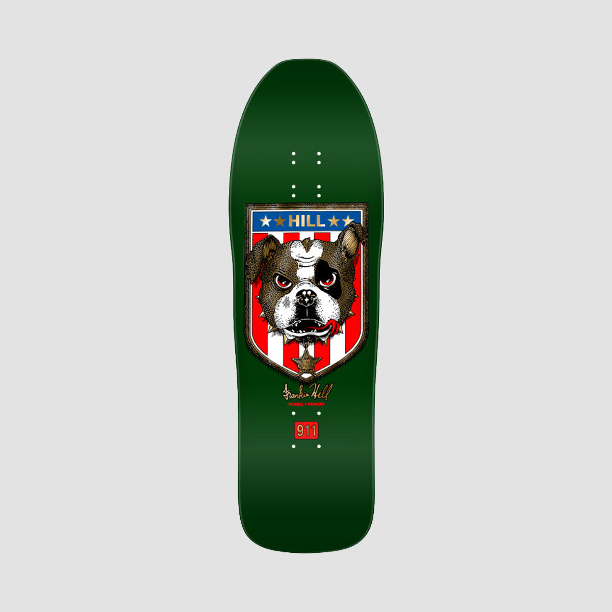 Powell Peralta Frankie Hill Bull Dog 167 Skateboard Deck Green/Gold Foil - 9.95"