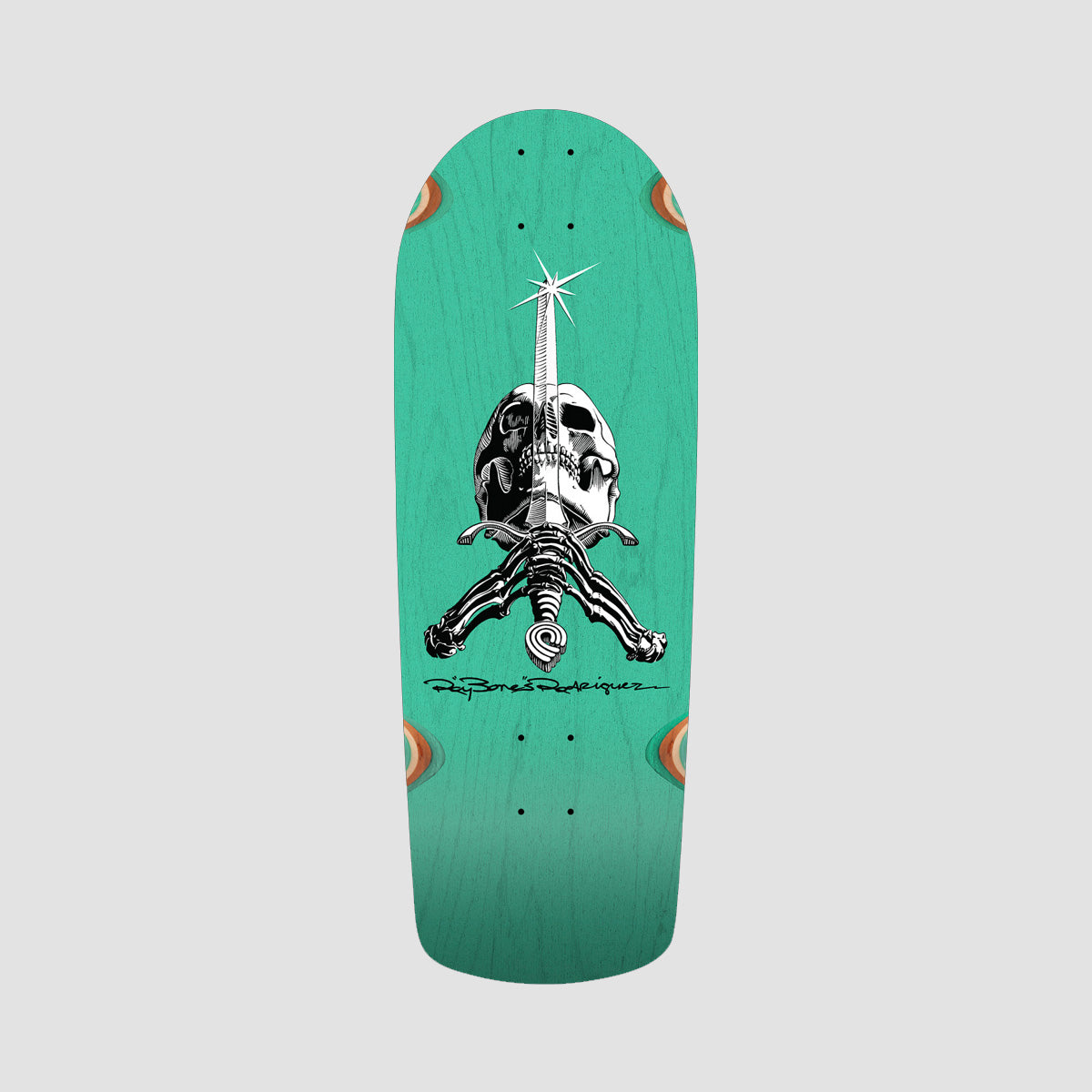 Powell Peralta OG Snub Ray Rodriguez Skull & Sword Reissue 271 Skateboard Deck Teal Stain - 10"