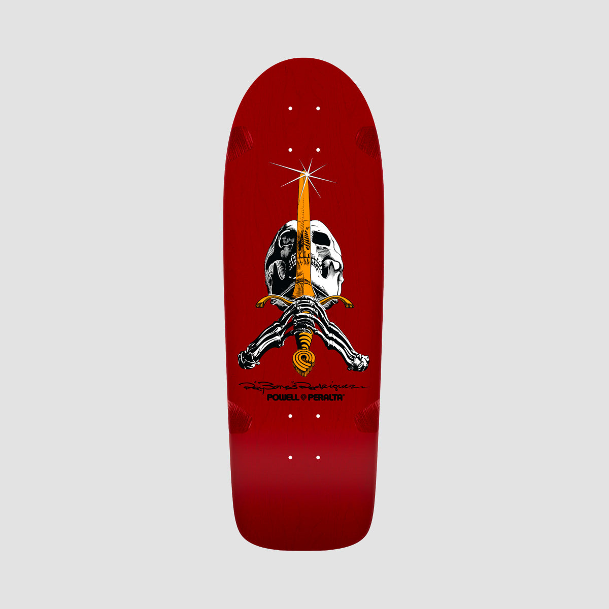 Powell Peralta Ray Rodriguez Skull & Sword 166 Reissue Skateboard Deck Burgundy - 10"