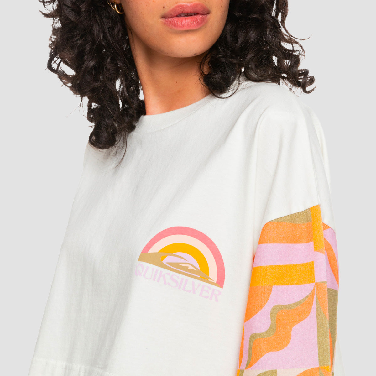 Quiksilver Maxi Crop Bloc Organic T-Shirt Lily White - Womens