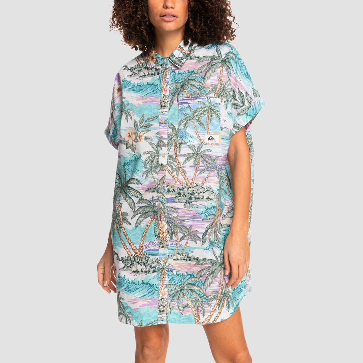 Quiksilver On Vacation Short Sleeve Shirt Dress Dreamscape Pool - Womens