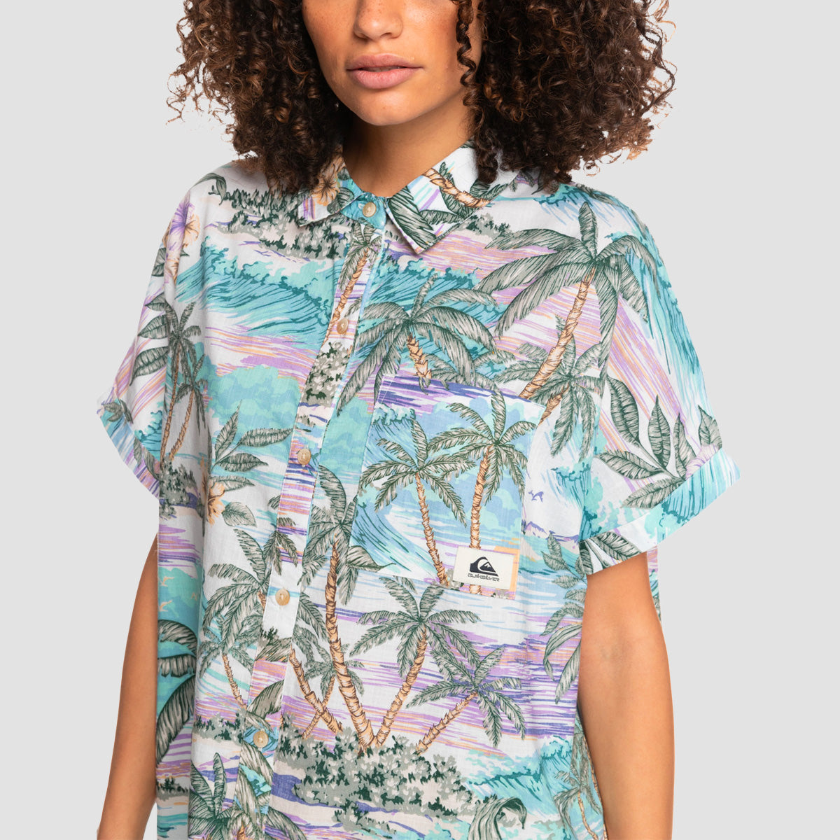 Quiksilver On Vacation Short Sleeve Shirt Dress Dreamscape Pool - Womens