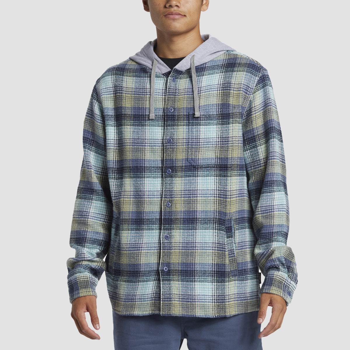 Quiksilver Sandbar Hooded Flannel Shirt Vintage Blue