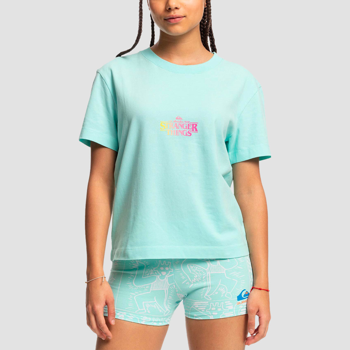 Quiksilver x Stranger Things 86 Cropped T-Shirt Aruba Blue - Womens