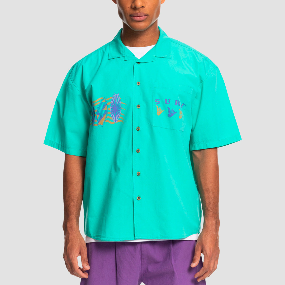 Quiksilver x Stranger Things The Mike Short Sleeve Shirt Pool Green