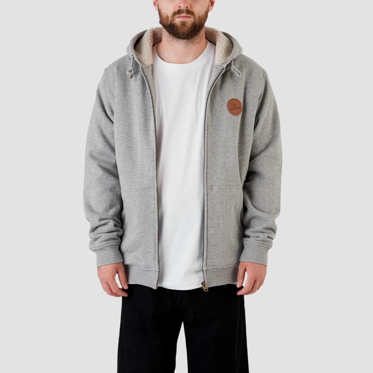 Rip Curl Icos Sherpa Lined Zip Hoodie Grey Marle