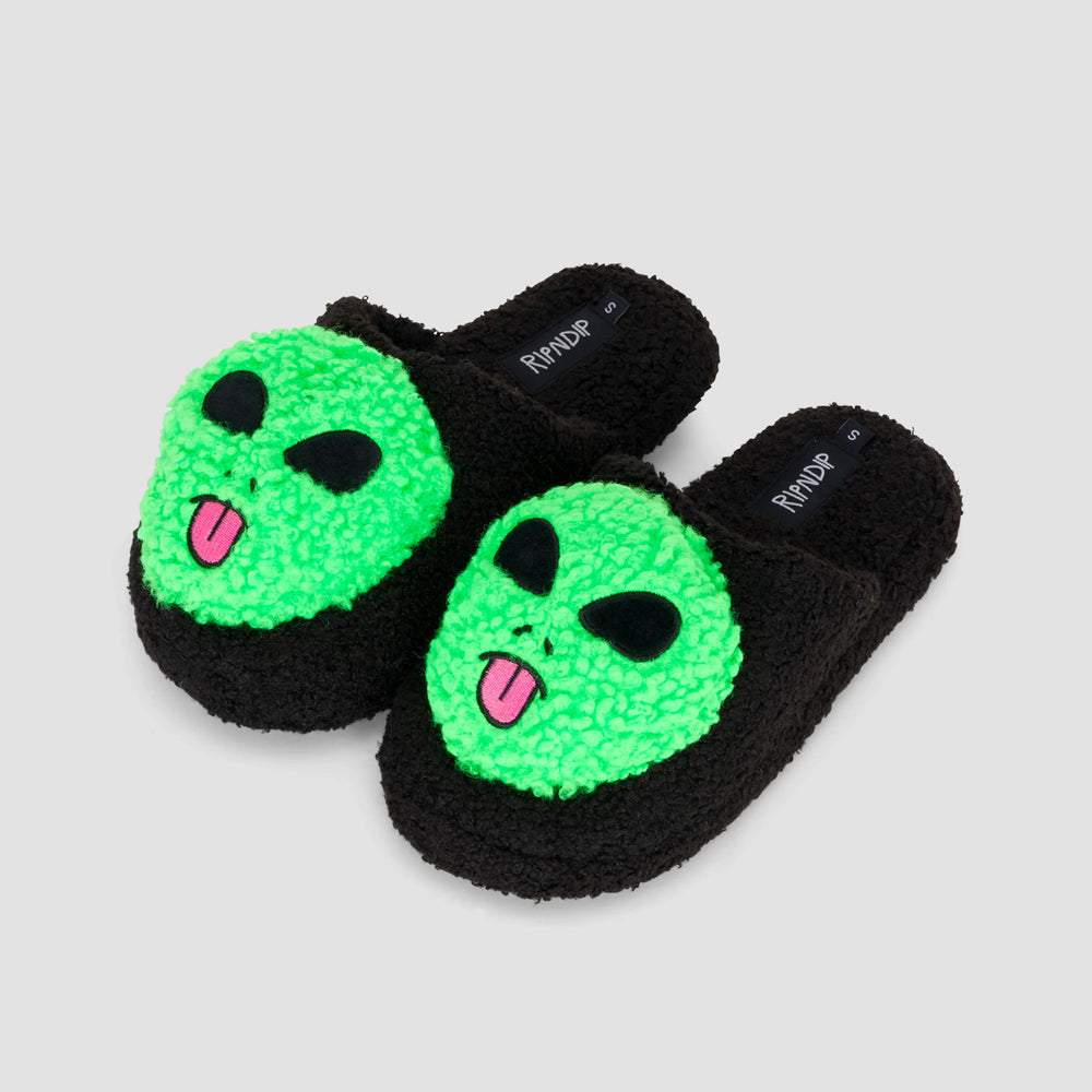 Alien Slippers Ripndip Lord Alien Plush Face House Slippers Black