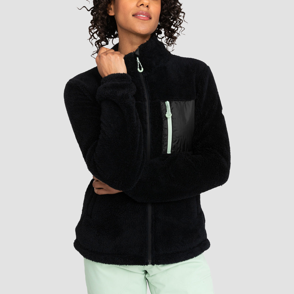 Roxy Alabam Solid Full Zip Fleece Jacket True Black - Womens