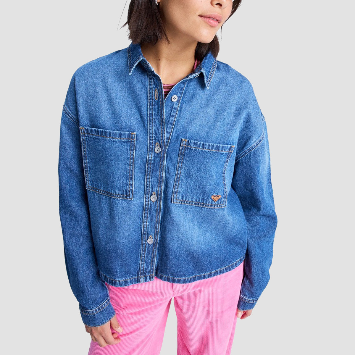 Roxy Another Reflect Longsleeve Denim Shirt Medium Blue - Womens