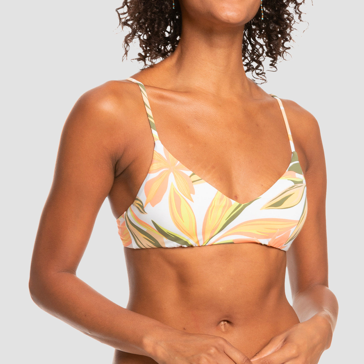 Roxy Beach Classics Bra Bikini Top Bright White Subtly Salty Flat - Womens