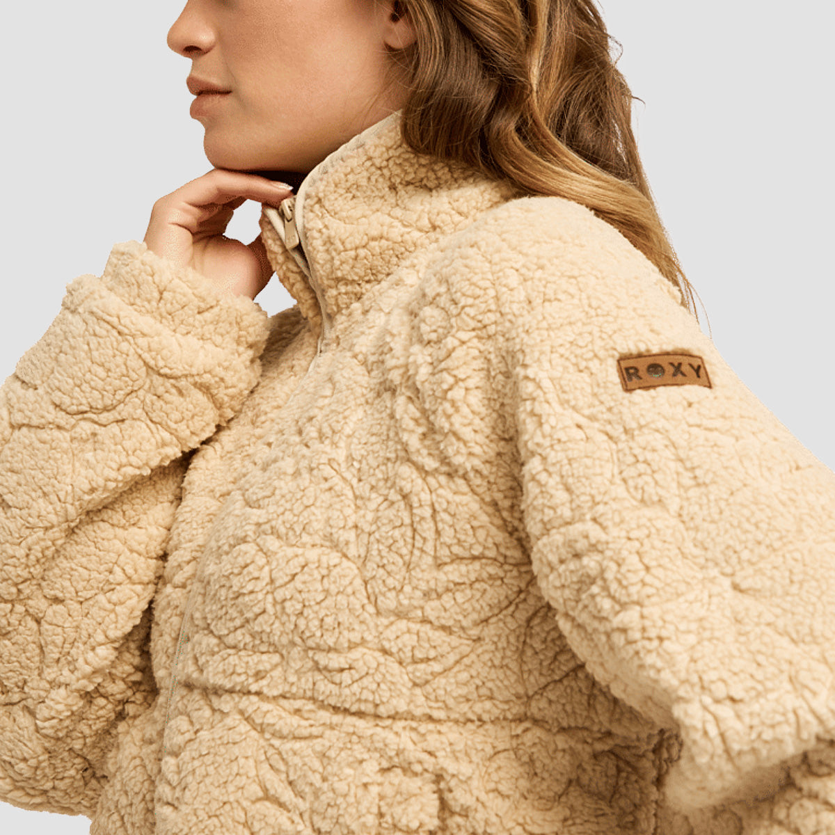 Roxy Blurry Cloud Sherpa Fleece Jacket Peeble Outline Mo - Womens