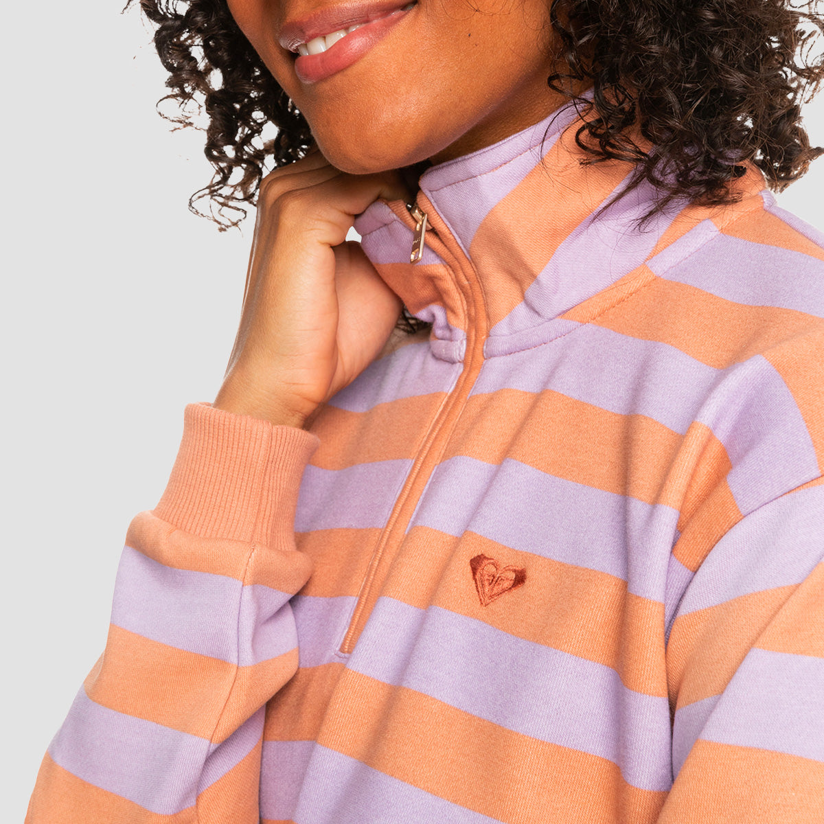 Roxy Carefree Vibe Half Zip Sweatshirt Cork Sunray Stripe Stripe - Womens