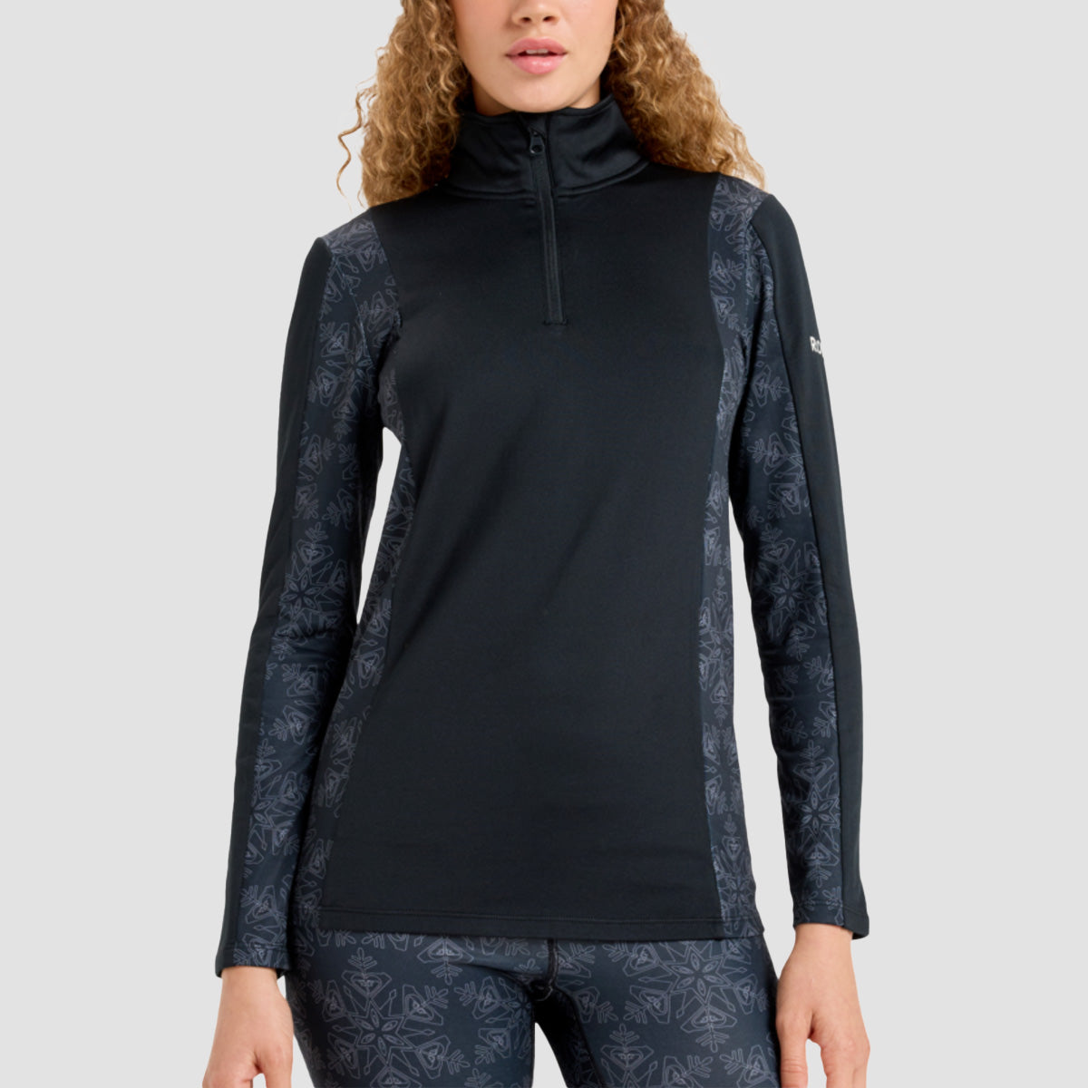 Roxy Daybreak Brushed Mid Layer Snow Half Zip Sweatshirt True Black Snowflakes - Womens
