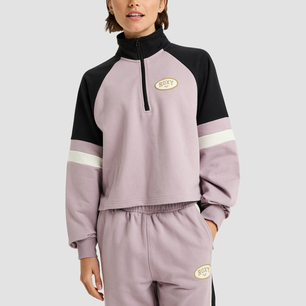 Boxy Roxy Shirt Roxy Essential Energy Boxy Crop Half Zip Sweatshirt Nirvana - Womens