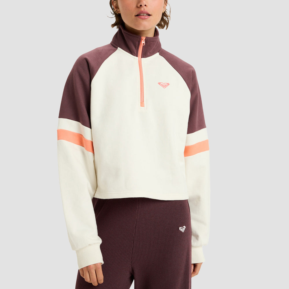 Boxy Roxy Shirt Roxy Essential Energy Boxy Crop Half Zip Sweatshirt Whisper White - Wo