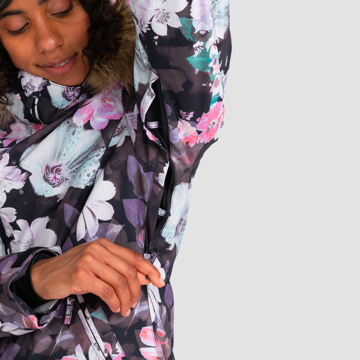 Roxy Jet Ski 10K Snow Jacket True Black Blurry Flower - Womens