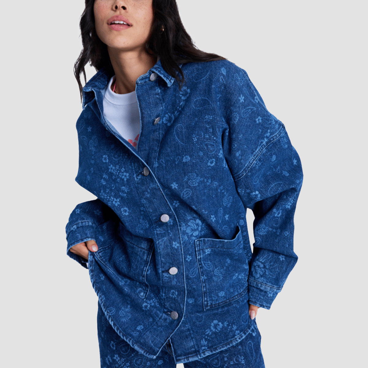 Roxy Kick Back Washed Denim Longsleeve Shirt Ocean Blue - Womens