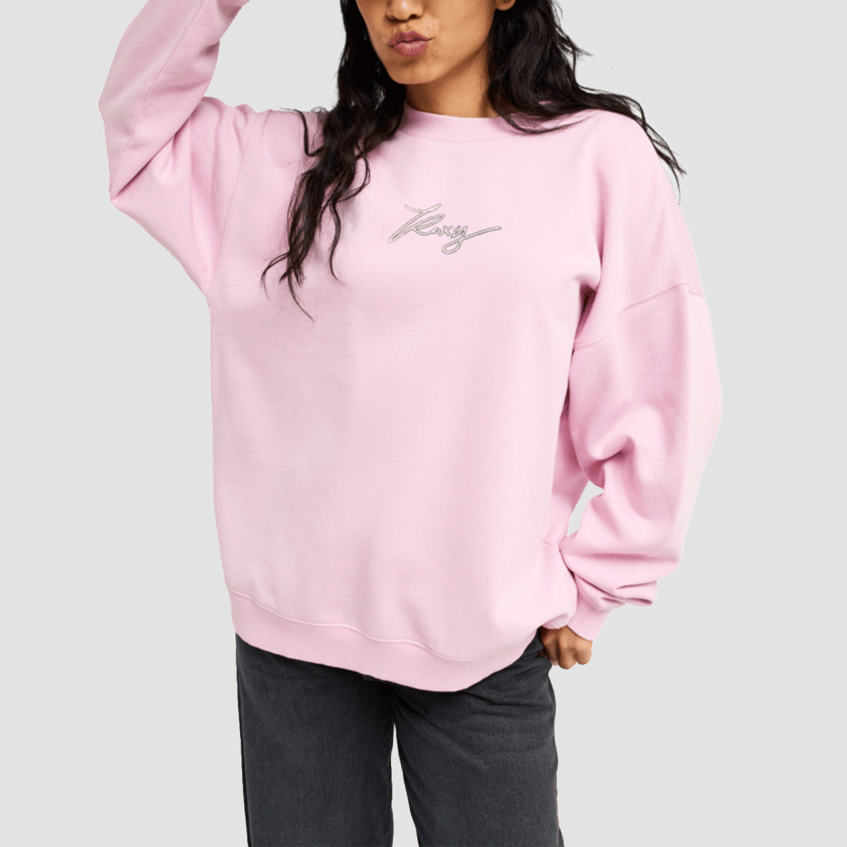 Roxy Lineup Oversized Crew Sweatshirt Pink Lavender - Womens