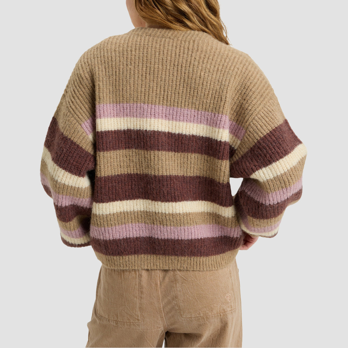 Roxy Marble Tiles Stripe Slouchy Cardigan Woodsmoke - Womens