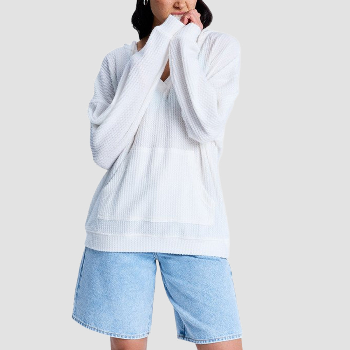 Roxy Ocean Drive Oversized Knit Pullover Hoodie Egret - Womens