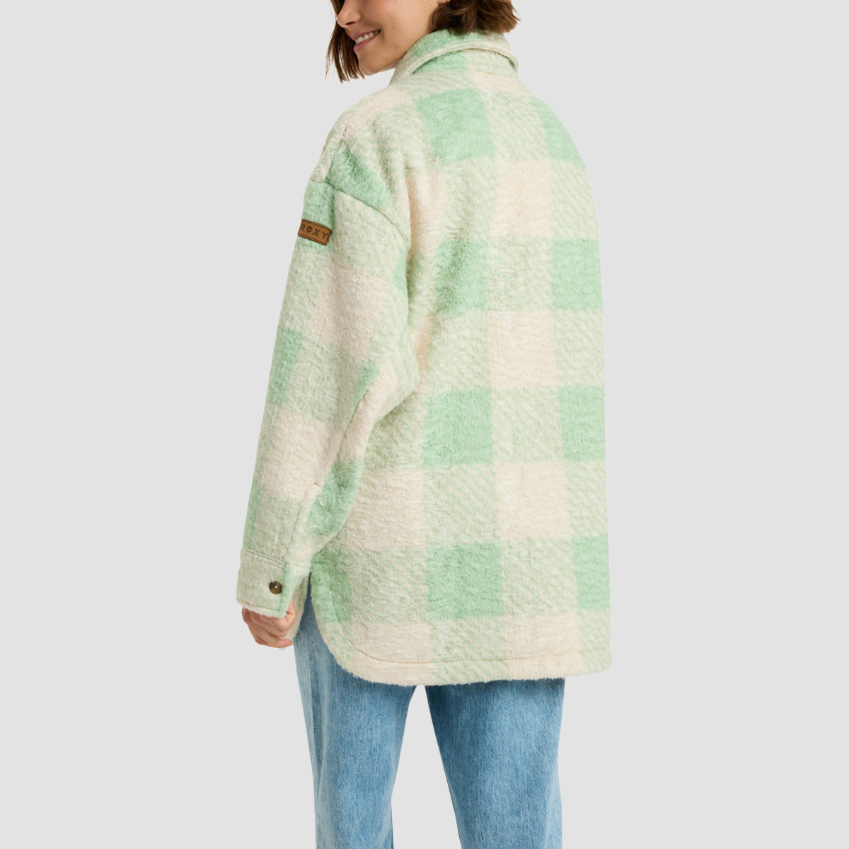 Roxy Over And Above Fleece Shirt Jacket Pistachio Be Bold Plaid - Womens