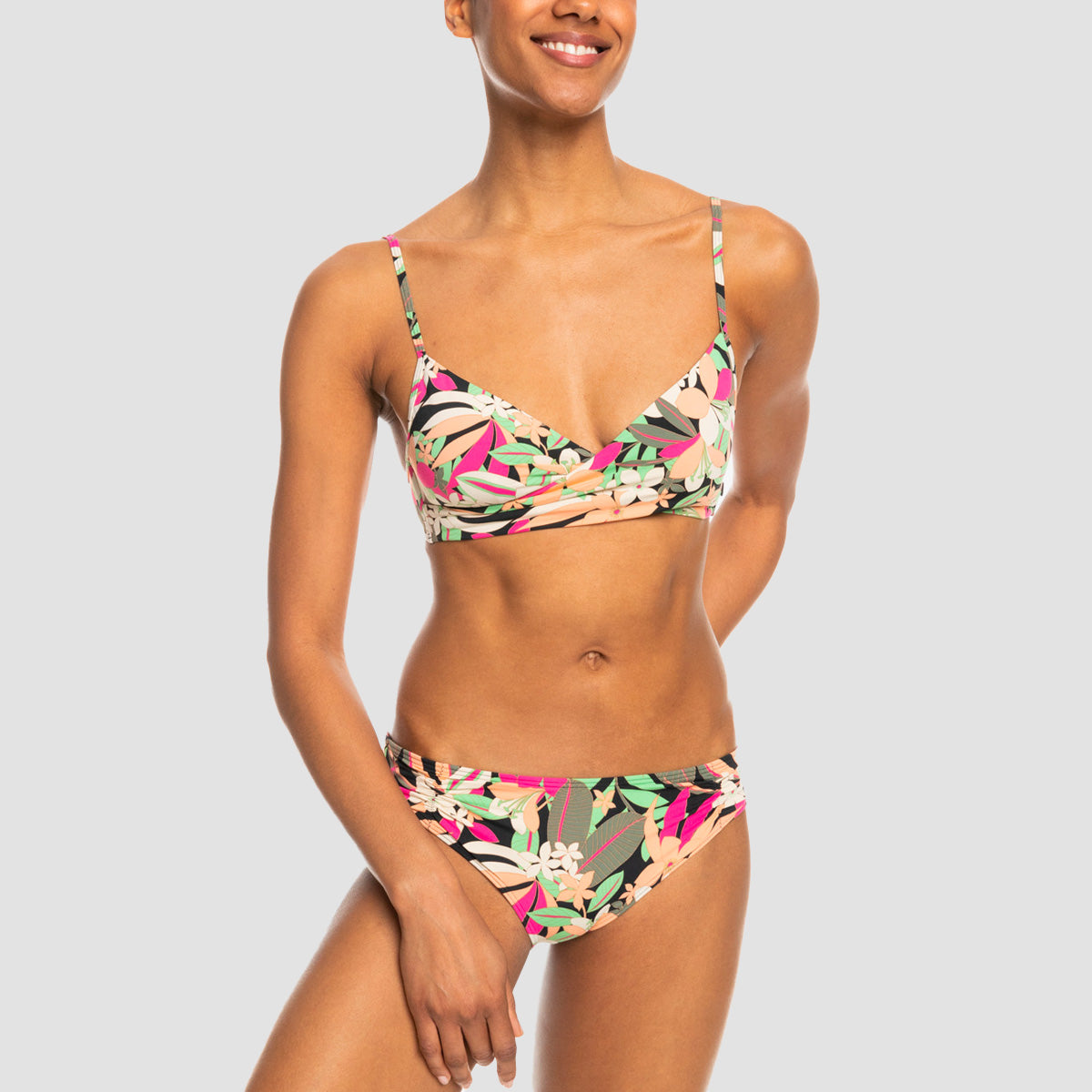 Roxy Printed Beach Classics Wrap Two-Piece Bikini Set Anthracite Palm Song Swim - Womens