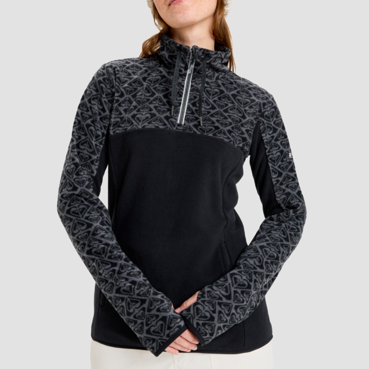 Roxy Sayna Mid Layer Snow Half Zip Sweatshirt True Black Roxygram Tonal - Womens