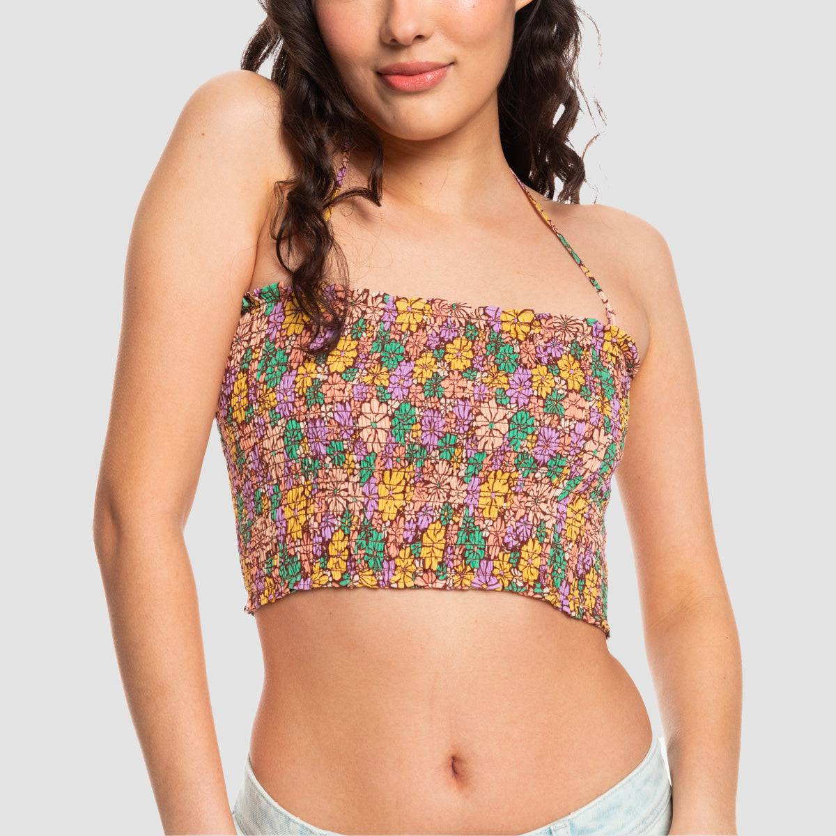 Roxy Warm Waters Printed Bandeau Top Root Beer All About Sol Mini - Womens