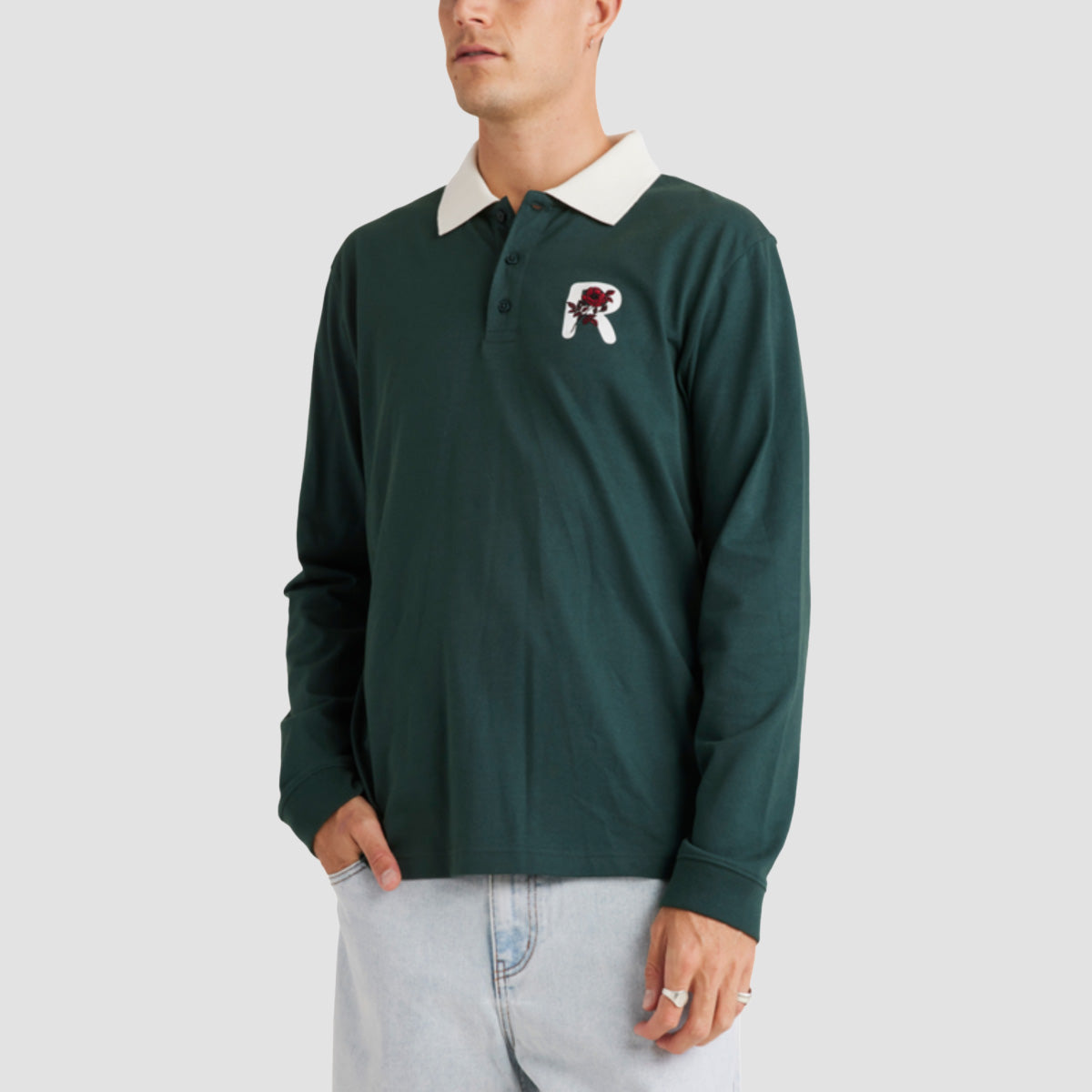 RVCA Collegiate Longsleeve Polo Shirt Hunter Green