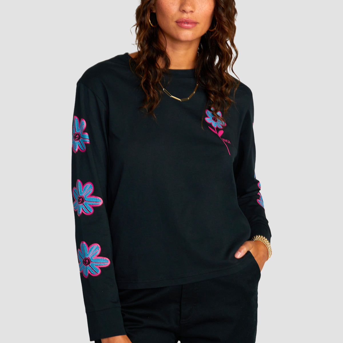 RVCA Happy Daisy Longsleeve T-Shirt RVCA Black - Womens