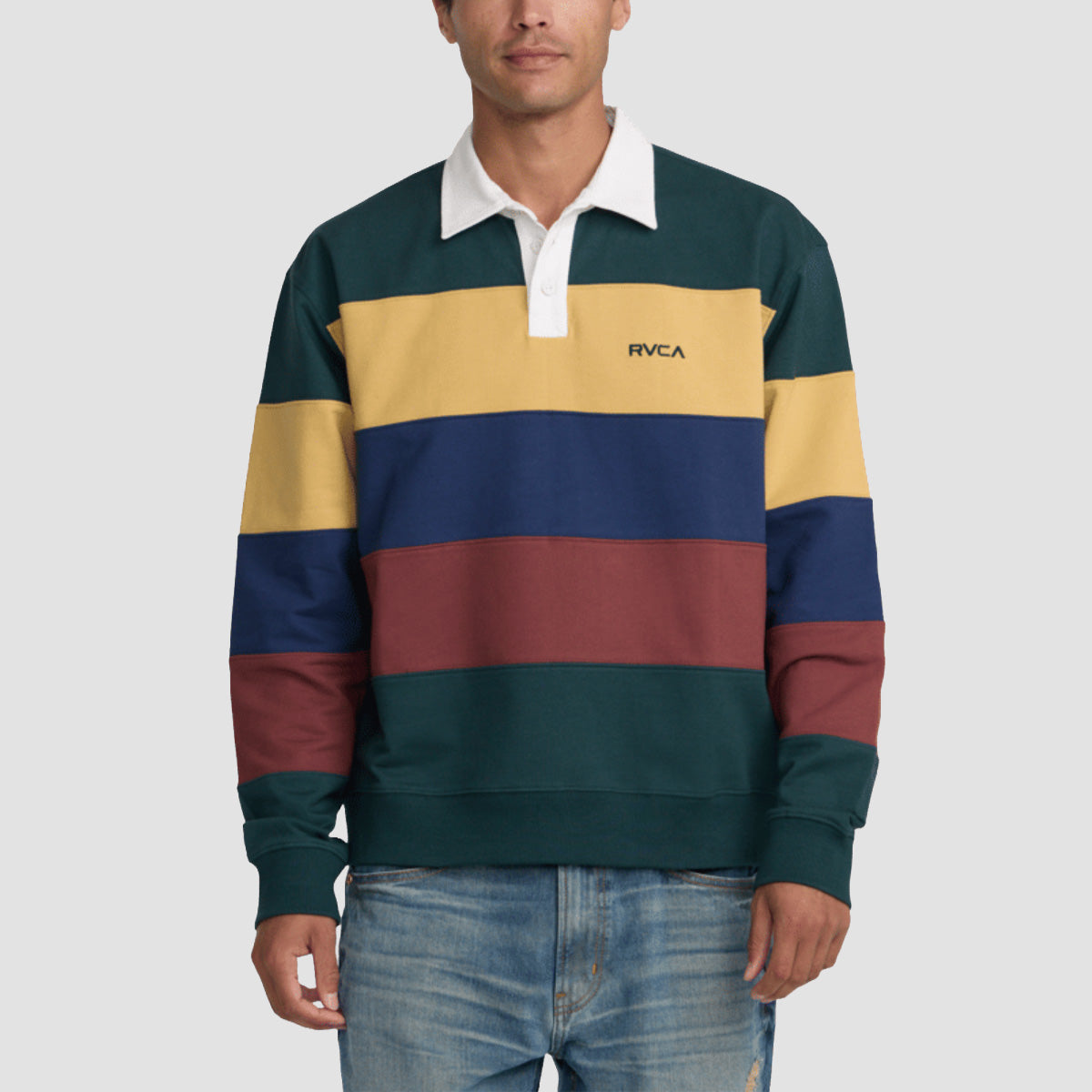 RVCA Insignia Longsleeve Rugby Shirt Hunter Green