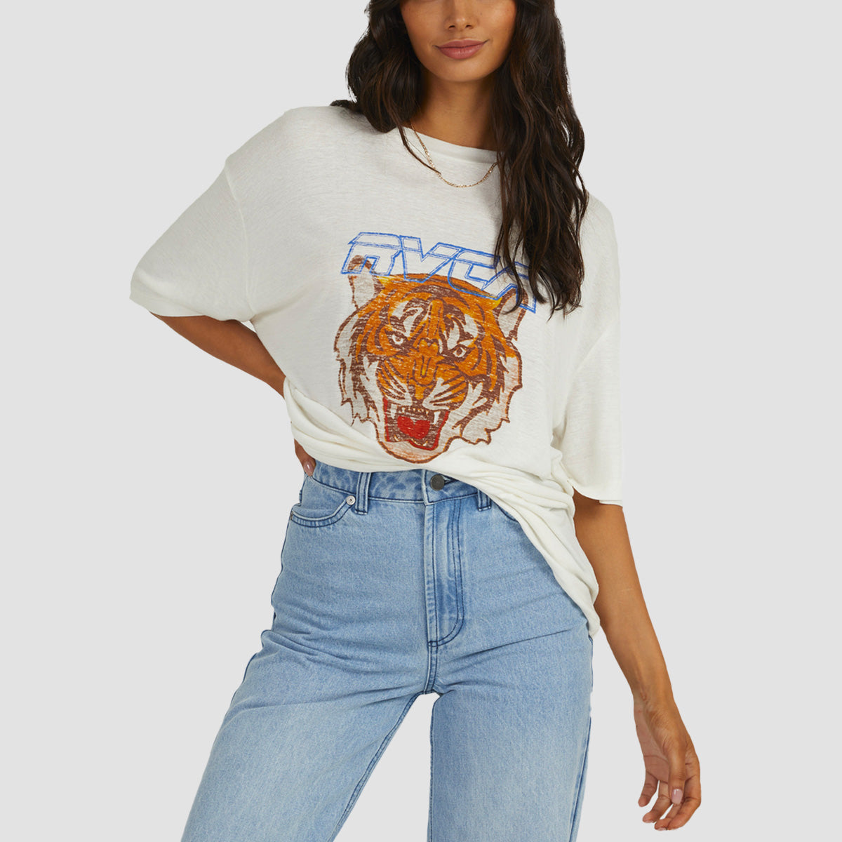 RVCA Jungle Cat Rummage Oversized T-Shirt Salt - Womens
