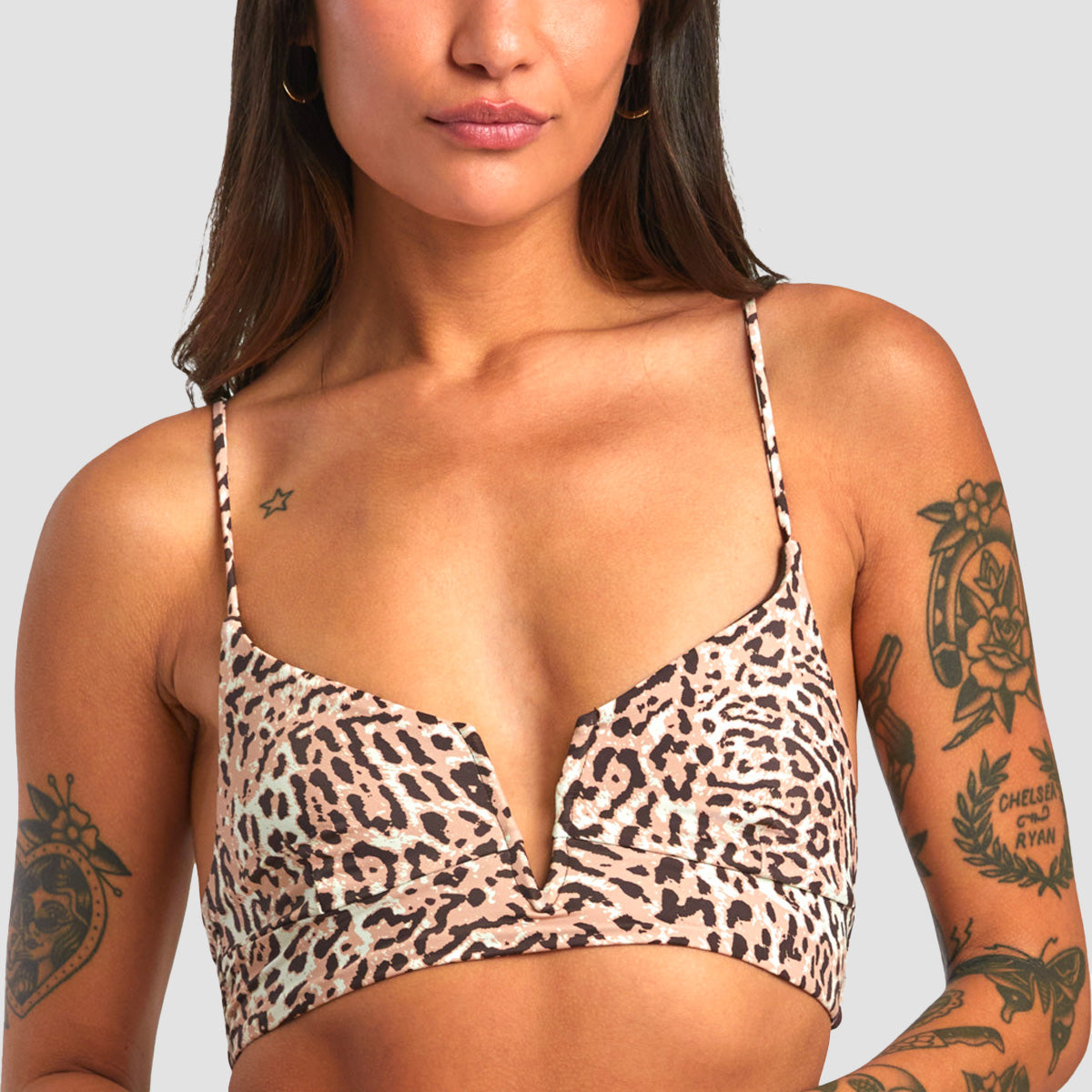 RVCA Meow V-Wire Crop Top Bikini Top Java - Womens