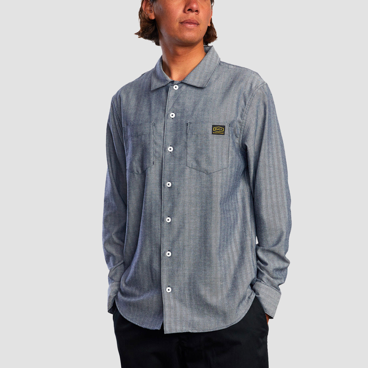 RVCA Recession Day Shift Longsleeve Shirt Moody Blue