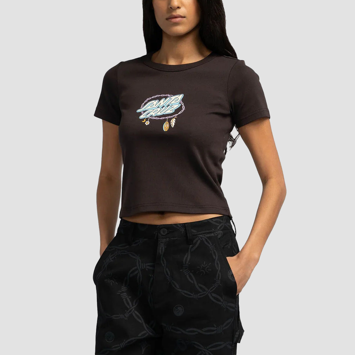 Santa Cruz Barbed Oval Dot Front T-Shirt Ground Coffee - Womens