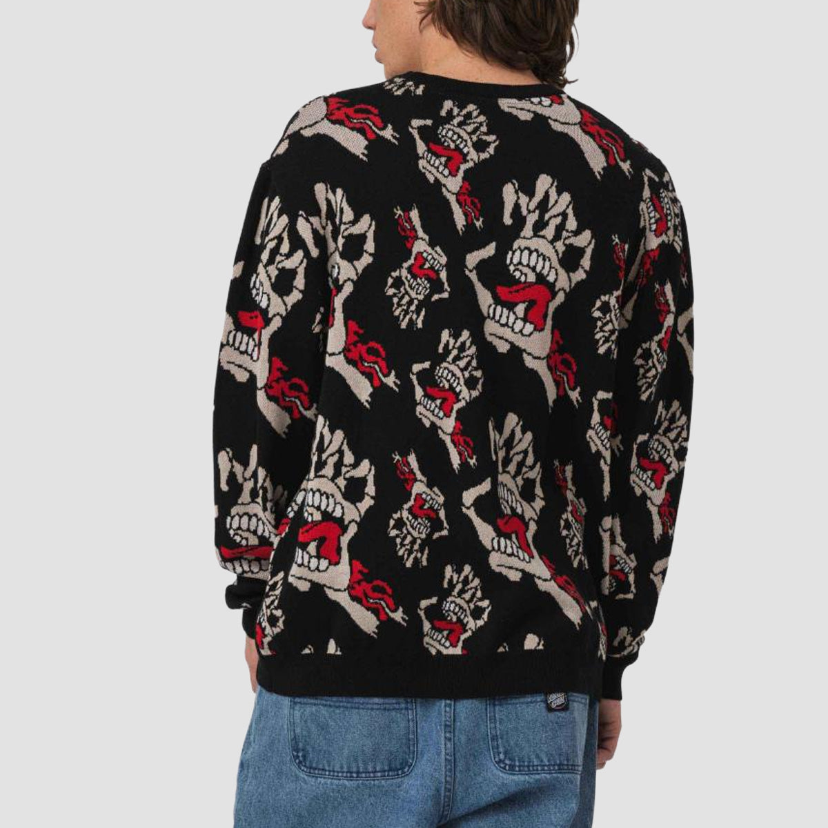 Santa Cruz Bone Hands All Over Knit Crew Sweater Black
