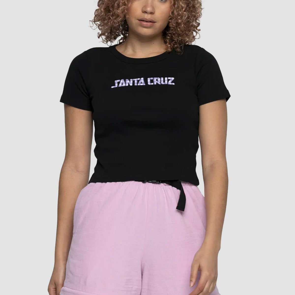 Santa Cruz Gingham Arch Strip T-Shirt Black - Womens