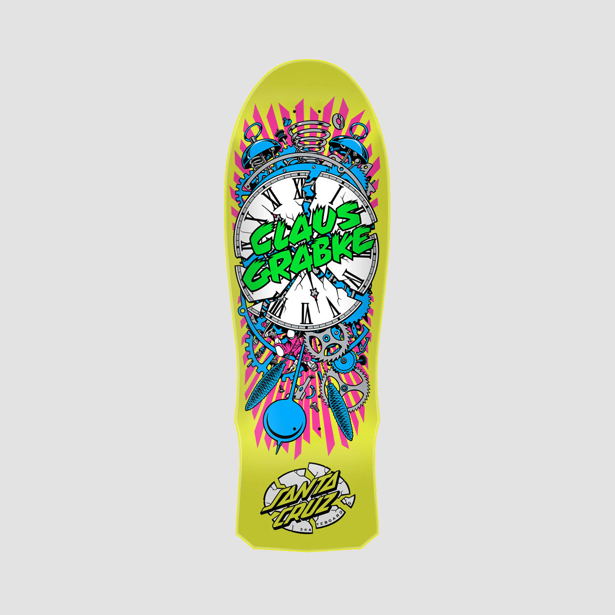 Santa Cruz Grabke Exploding Clock Reissue Skateboard Deck Neon Green - 10.04"